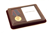 Наградной комплект к медали «95 лет ВЧК – КГБ – ФСБ» с бланком удостоверения, с накладным щитом