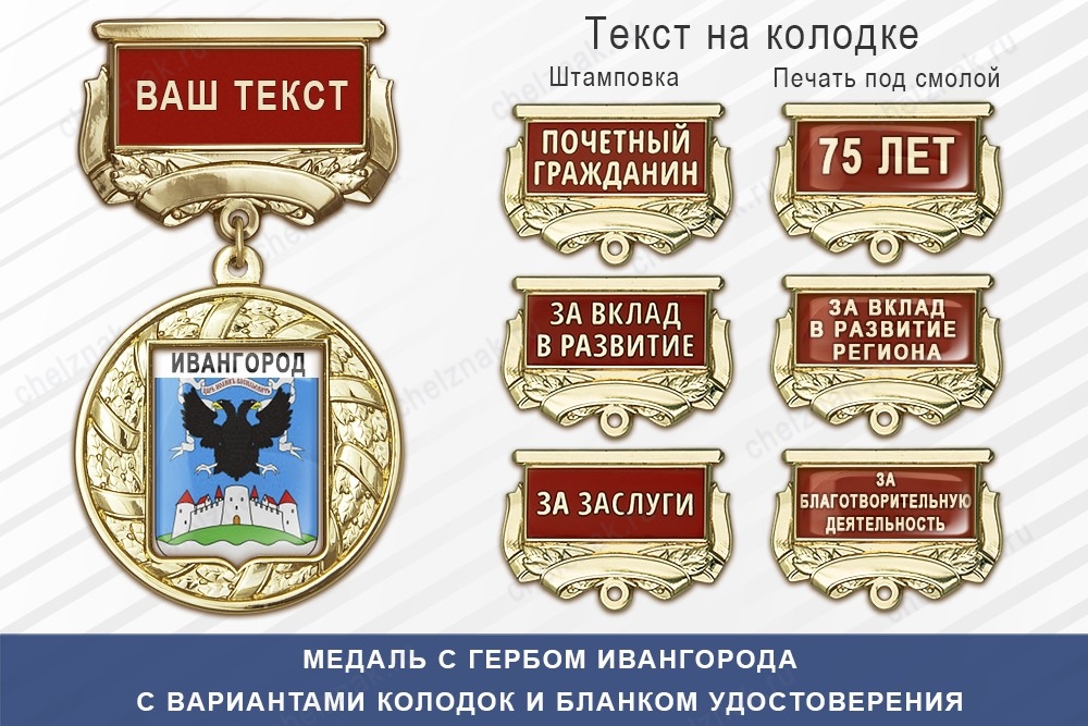 Медаль с гербом города Ивангорода Ленинградской области с бланком удостоверения, дополнительное фото 1