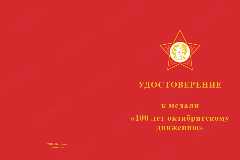 Медаль «100 лет Октябрятской организации» с бланком удостоверения
