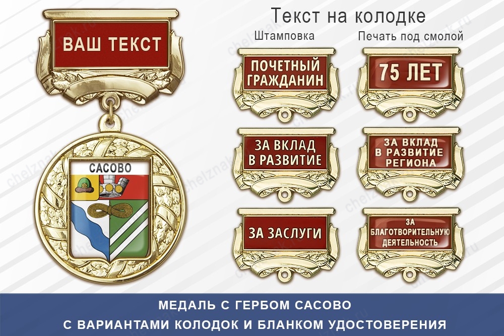 Медаль с гербом города Сасово Рязанской области с бланком удостоверения