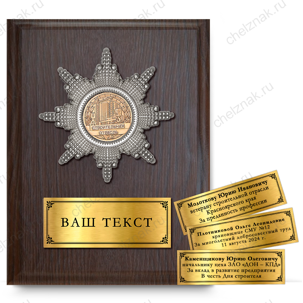 Наградная плакетка «За работу в строительной отрасли»