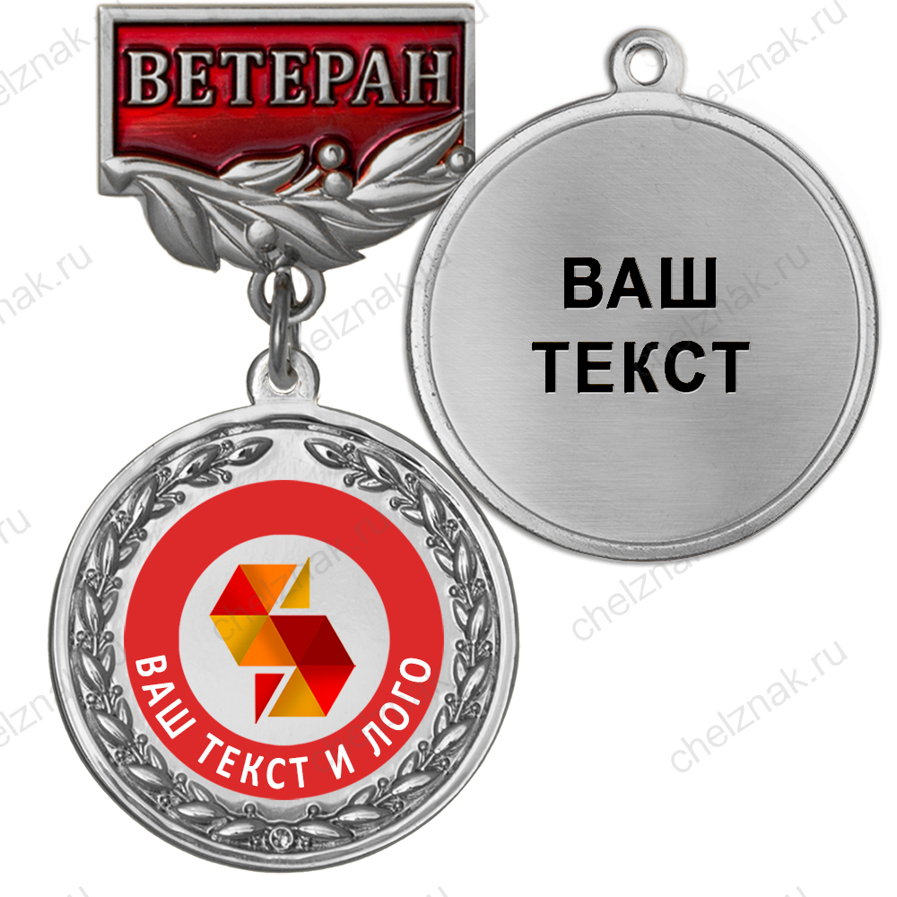 Лицевая сторона награды Медаль цвет серебро с цветным логотипом (на колодке "Ветеран")