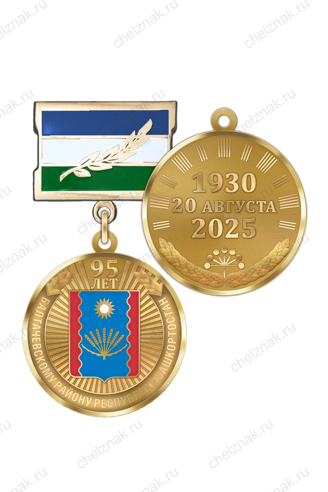 Медаль «95 лет Балтачевскому району Республики Башкортостан» с бланком удостоверения