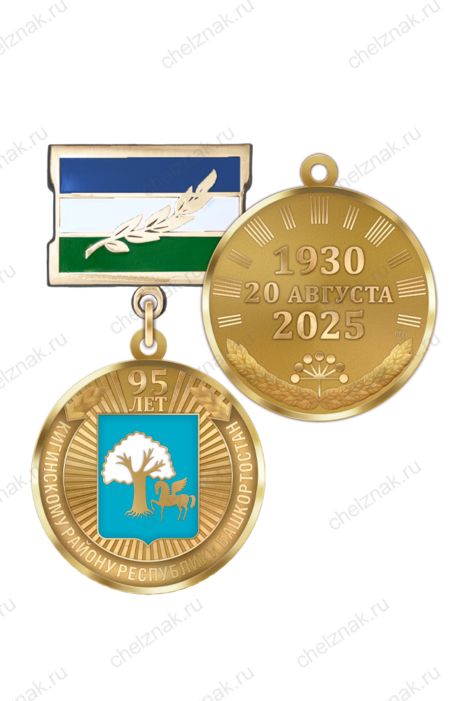 Медаль «95 лет Кигинскому району Республики Башкортостан» с бланком удостоверения