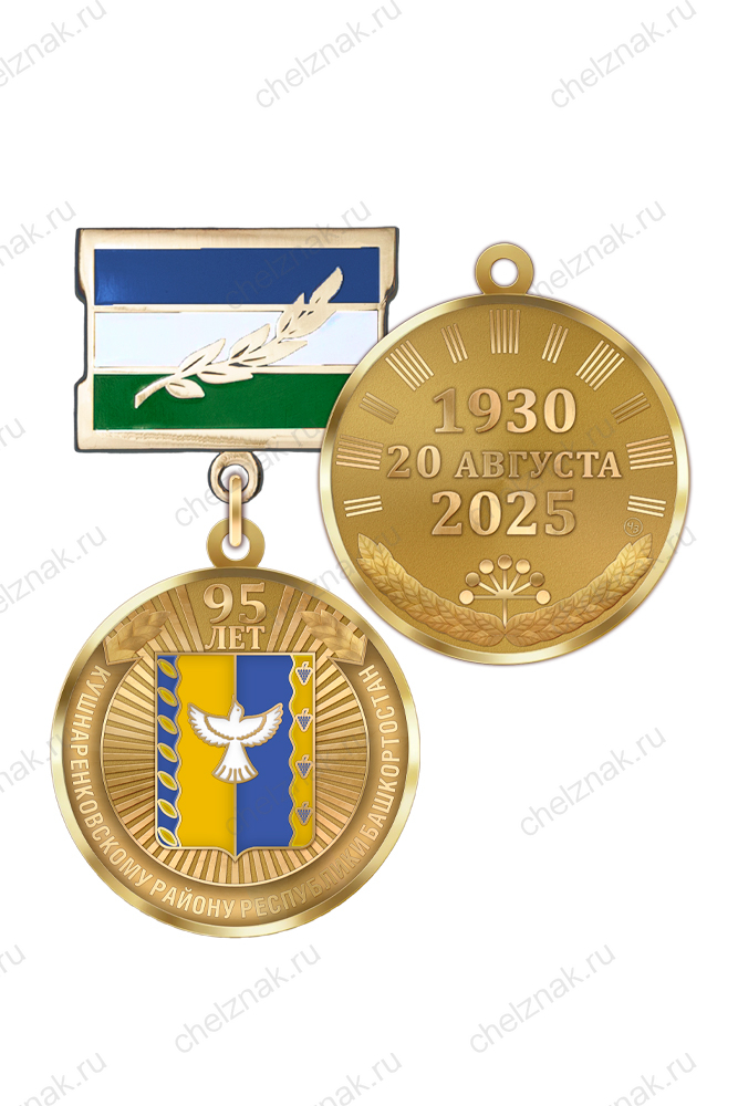 Медаль «95 лет Кушнаренковскому району Республики Башкортостан» с бланком удостоверения
