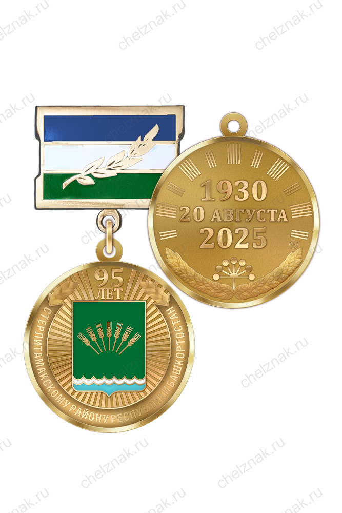 Медаль «95 лет Стерлитамакскому району Республики Башкортостан» с бланком удостоверения