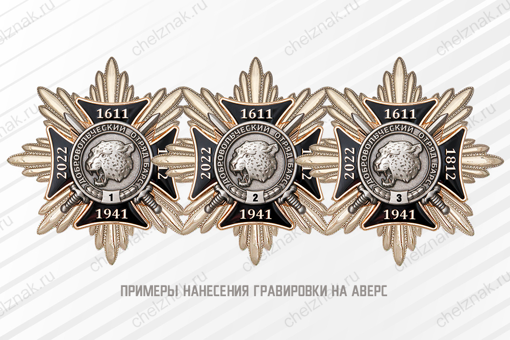 Орденский знак «За служение России в боевых добровольческих отрядах» с бланком удостоверения