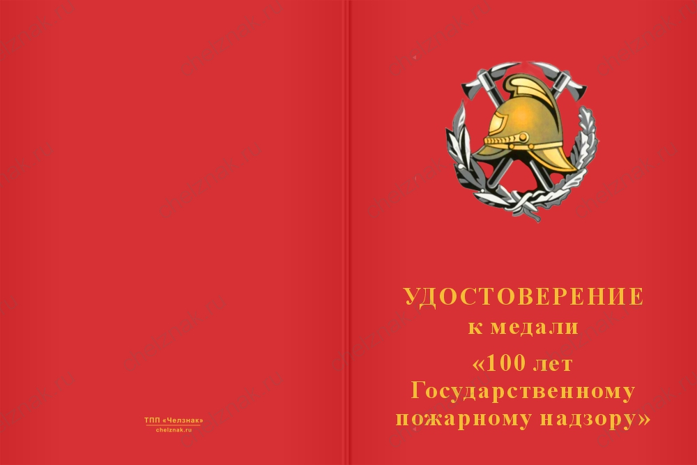 Медаль «100 лет Государственному пожарному надзору» с бланком удостоверения