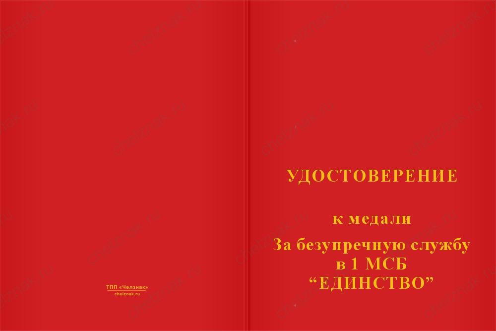 Медаль «За безупречную службу в 1-ом МСБ "Единство" 1307-го гв. МСП» с бланком удостоверения