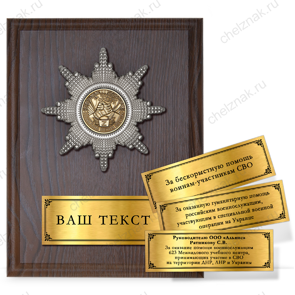 Наградная плакетка «За бескорыстную поддержку воинов России»