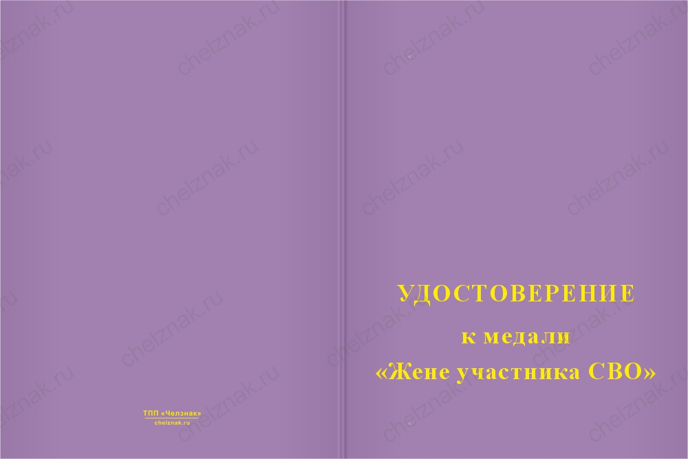 Медаль «Жене участника СВО» с бланком удостоверения