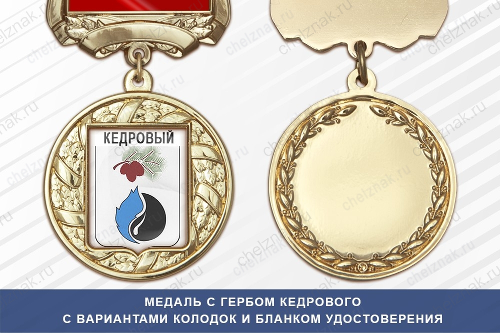 Медаль с гербом города Кедрового Томской области с бланком удостоверения