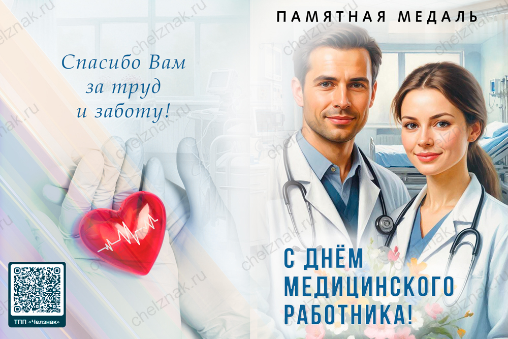 Поздравительная открытка с медалью «С Днём медицинского работника»