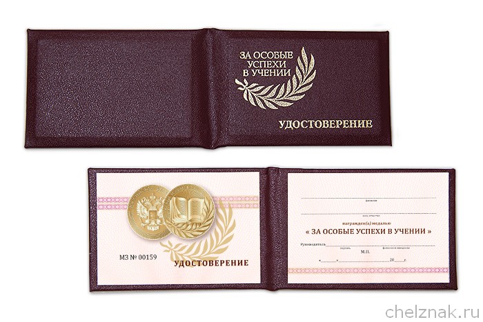 Бланк удостоверения к медали «За особые успехи в учении» обр. 2020 г.