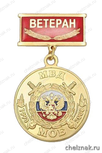 Медаль «15 лет МОБ МВД России 1993-2008» (на планке - Ветеран, смола)