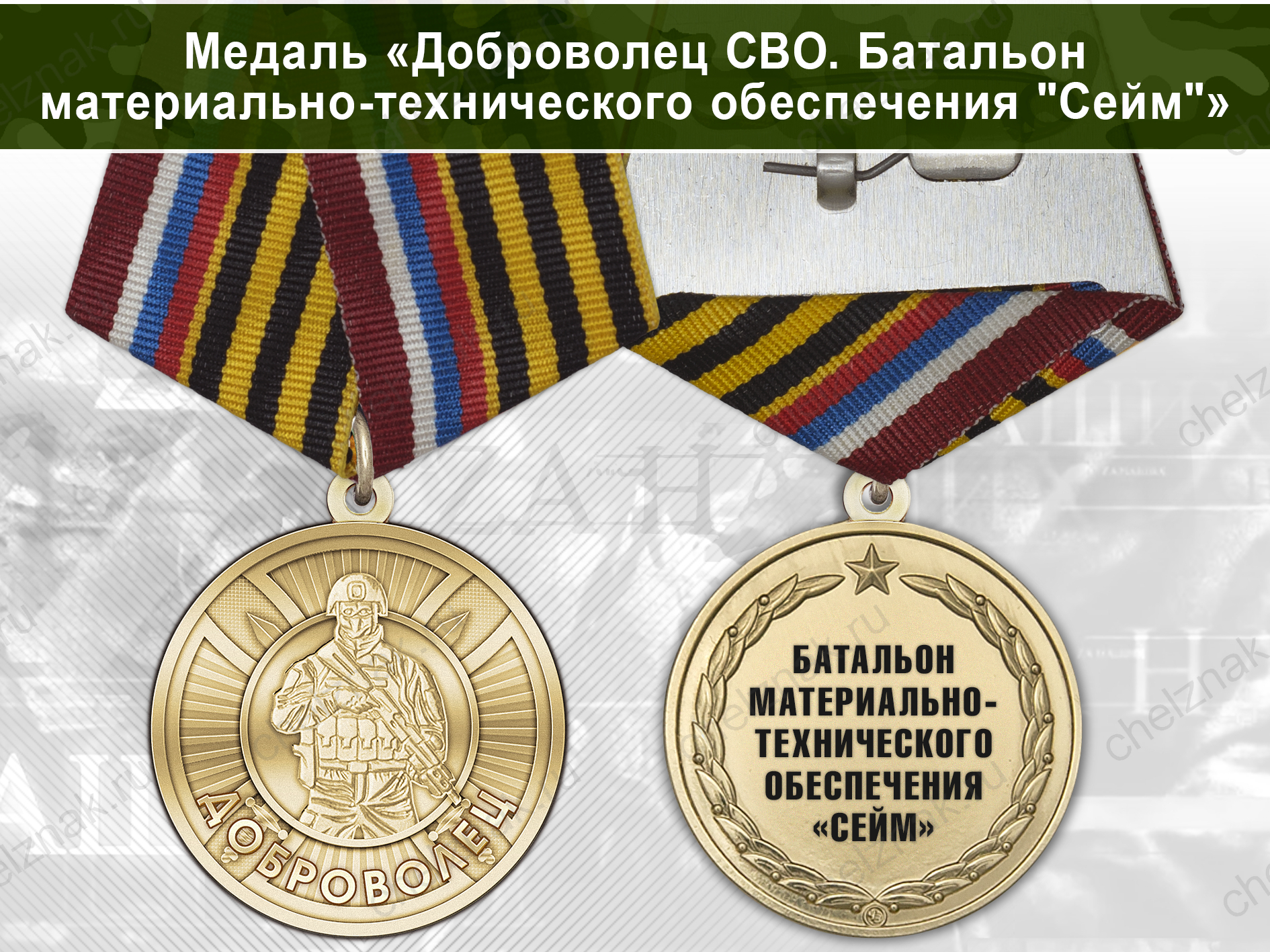 Медаль «Доброволец СВО из Батальона МТО "Сейм"» с бланком удостоверения