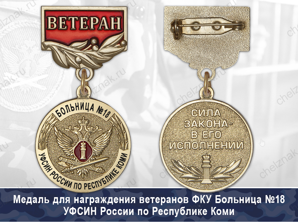 Обратная сторона награды Медаль ФКУ Больница №18 УФСИН России по Республике Коми с бланком удостоверения
