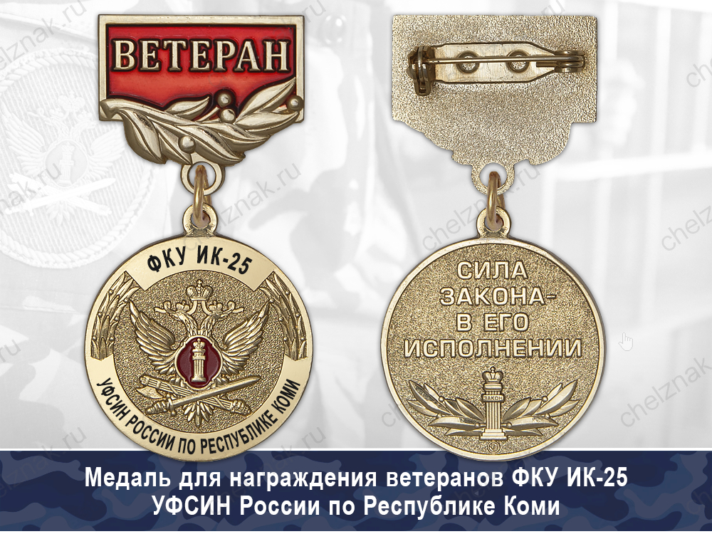 Обратная сторона награды Медаль ФКУ ИК-25 УФСИН России по Республике Коми с бланком удостоверения