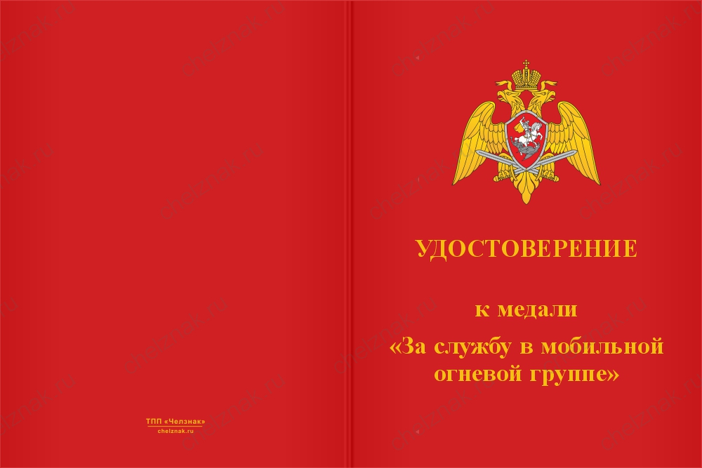 Медаль «Мобильная огневая группа ВНГ РФ» с бланком удостоверения