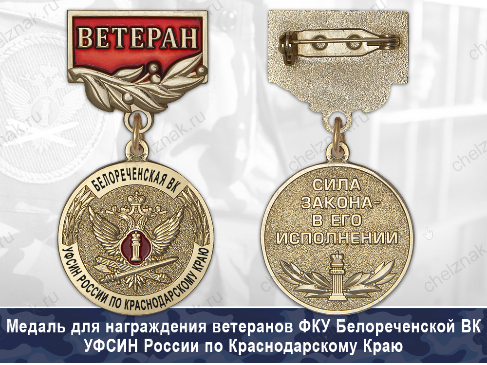 Обратная сторона награды Медаль ФКУ Белореченская ВК УФСИН России по Краснодарскому Краю с бланком удостоверения