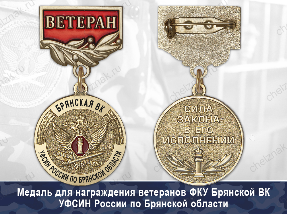 Обратная сторона награды Медаль ФКУ Брянская ВК УФСИН России по Брянской области с бланком удостоверения