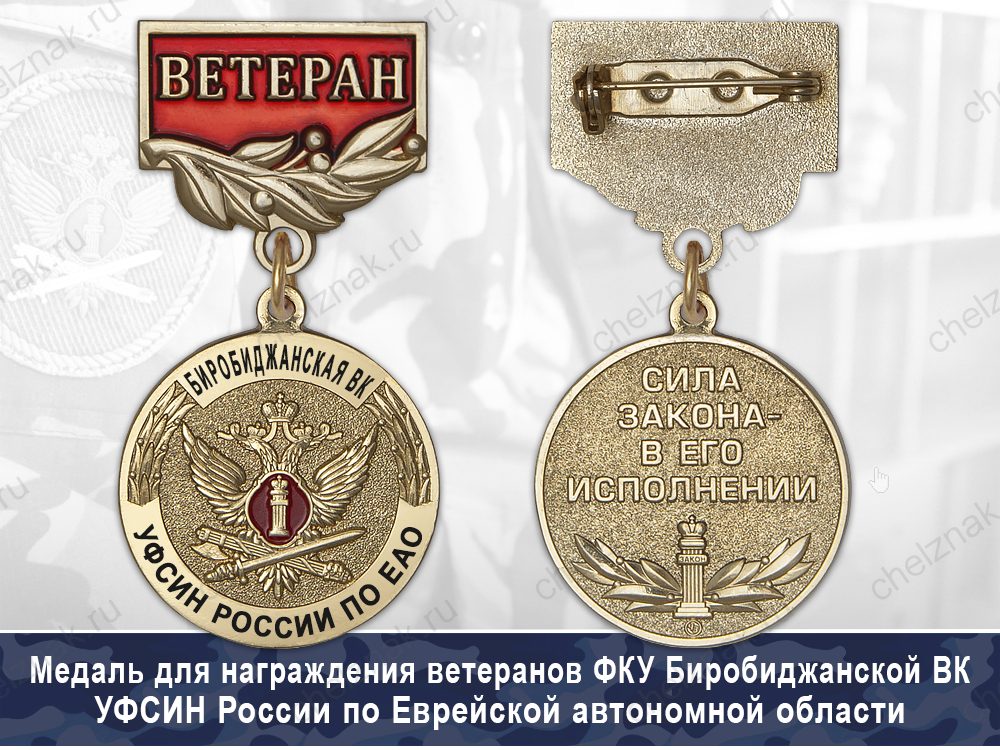 Обратная сторона награды Медаль ФКУ Биробиджанская ВК УФСИН России по Еврейской автономной области с бланком удостоверения