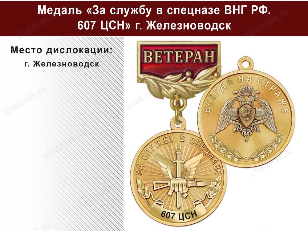 Медаль «За службу в 607 ЦСН» с бланком удостоверения
