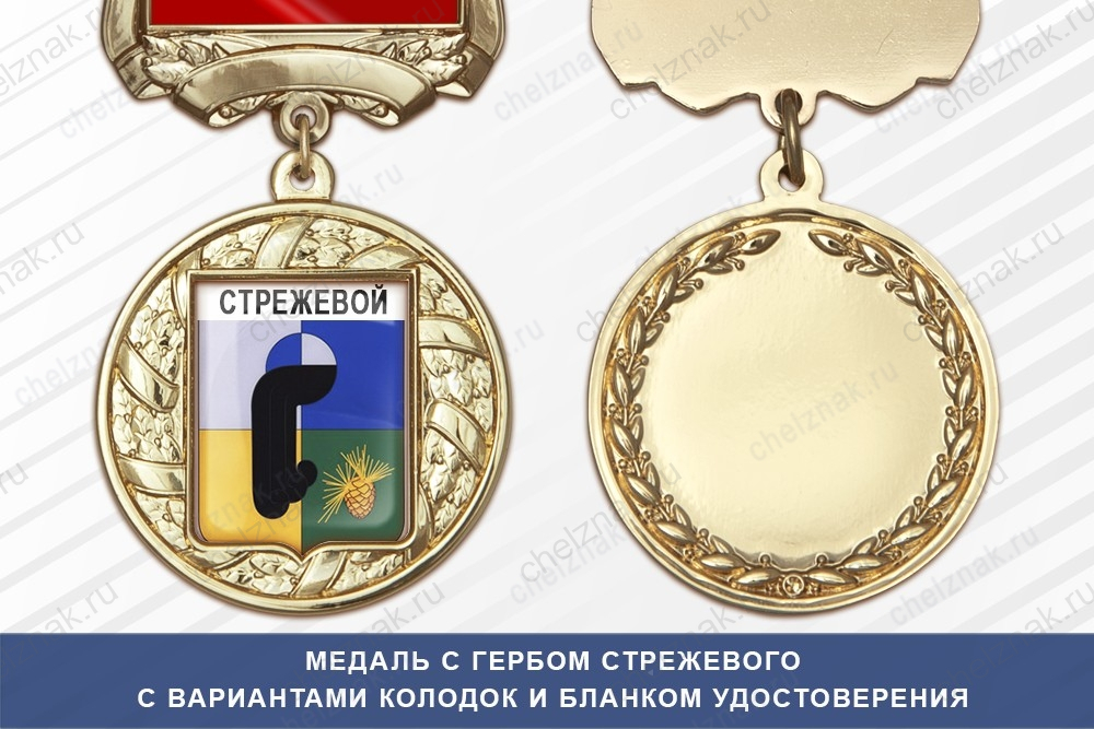 Медаль с гербом города Стрежевого Томской области с бланком удостоверения