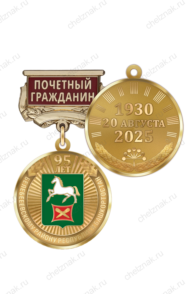 Медаль «95 лет Белебеевскому району Республики Башкортостан. Почётный гражданин» с бланком удостоверения