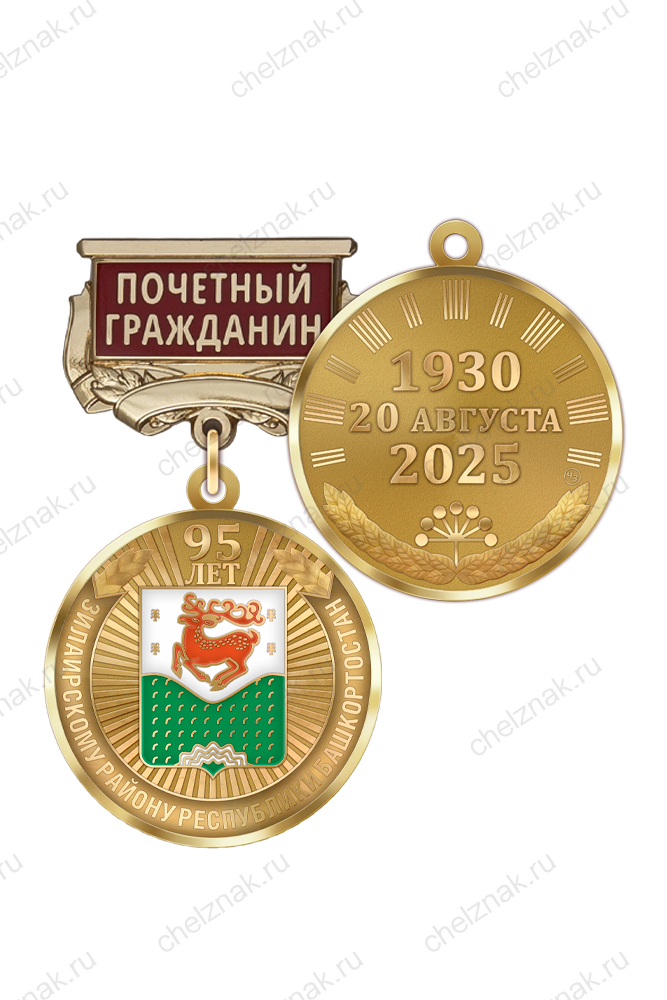 Медаль «95 лет Зилаирскому району Республики Башкортостан. Почётный гражданин» с бланком удостоверения