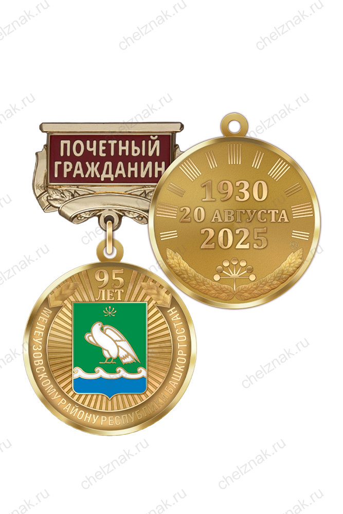 Медаль «95 лет Мелеузовскому району Республики Башкортостан. Почётный гражданин» с бланком удостоверения