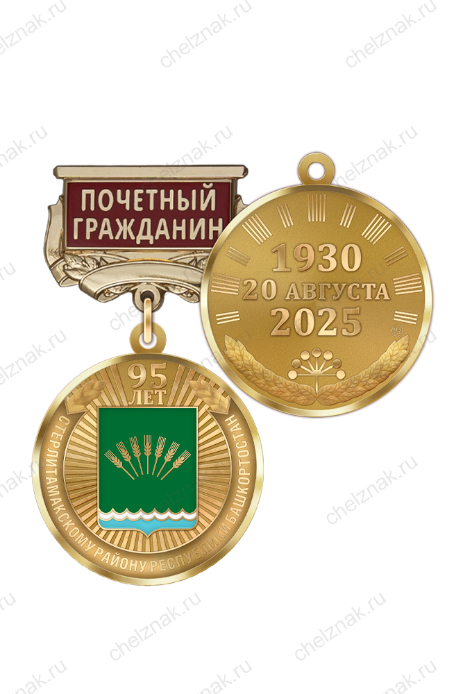 Медаль «95 лет Стерлитамакскому району Республики Башкортостан. Почётный гражданин» с бланком удостоверения