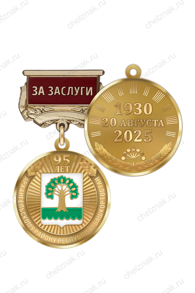 Медаль «95 лет Архангельскому району Республики Башкортостан. За заслуги» с бланком удостоверения