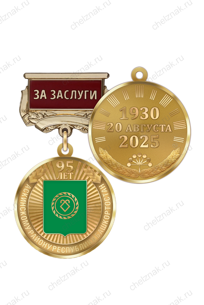 Медаль «95 лет Аскинскому району Республики Башкортостан. За заслуги» с бланком удостоверения