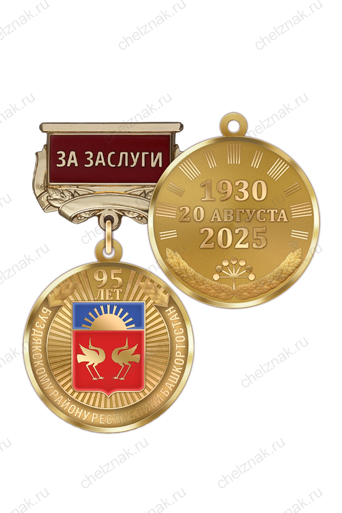 Медаль «95 лет Буздякскому району Республики Башкортостан. За заслуги» с бланком удостоверения