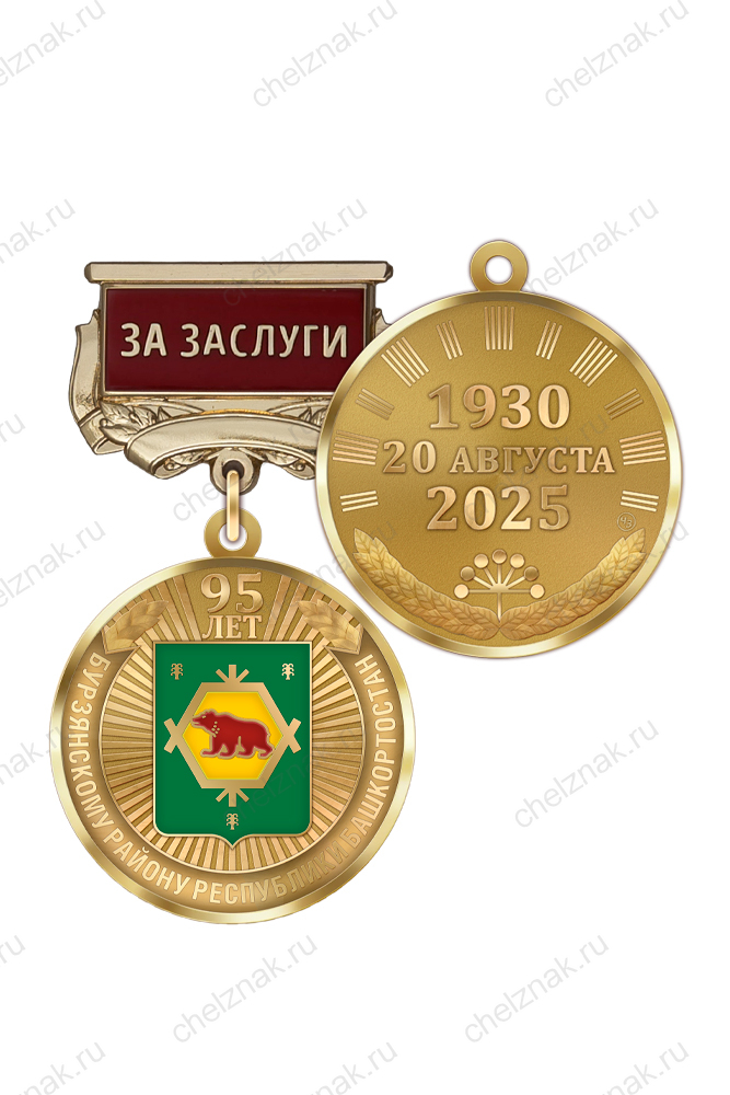 Медаль «95 лет Бурзянскому району Республики Башкортостан. За заслуги» с бланком удостоверения