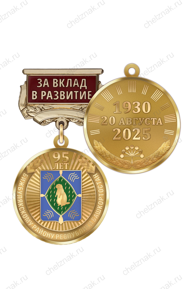 Медаль «95 лет Бижбулякскому району Республики Башкортостан. За вклад в развитие» с бланком удостоверения