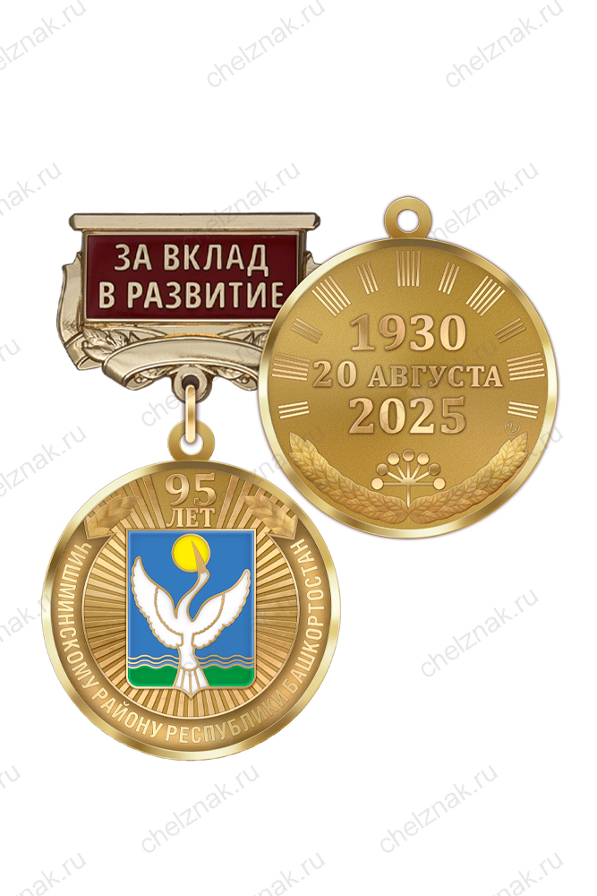 Медаль «95 лет Чишминскому району Республики Башкортостан. За вклад в развитие» с бланком удостоверения