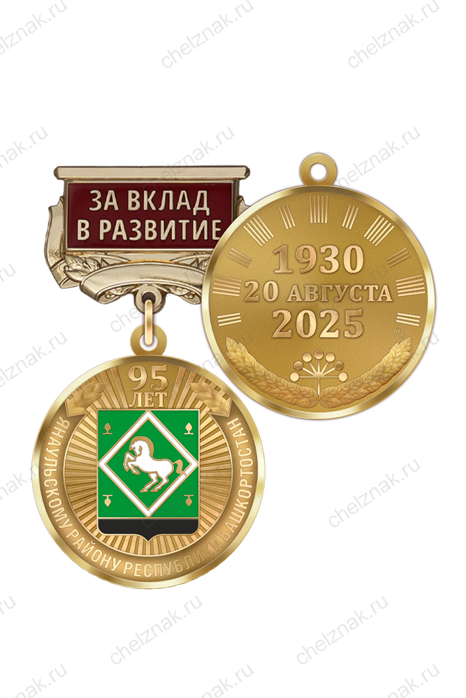 Медаль «95 лет Янаульскому району Республики Башкортостан. За вклад в развитие» с бланком удостоверения
