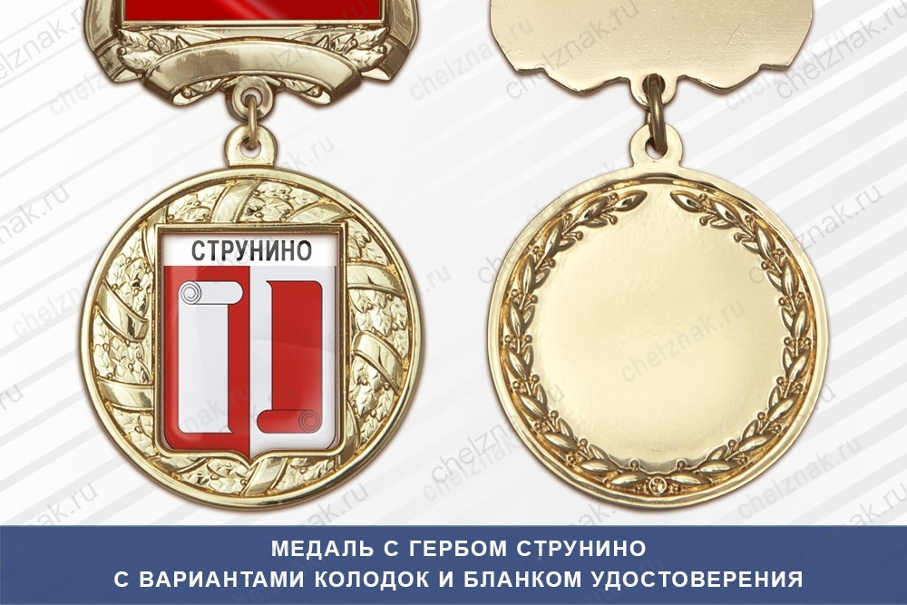 Медаль с гербом города Струнино Владимирской области с бланком удостоверения