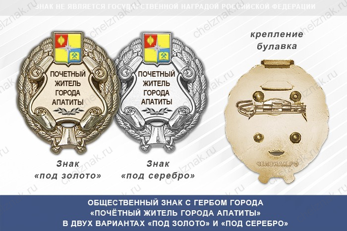 Общественный знак «Почётный житель города Апатиты Мурманской области»
