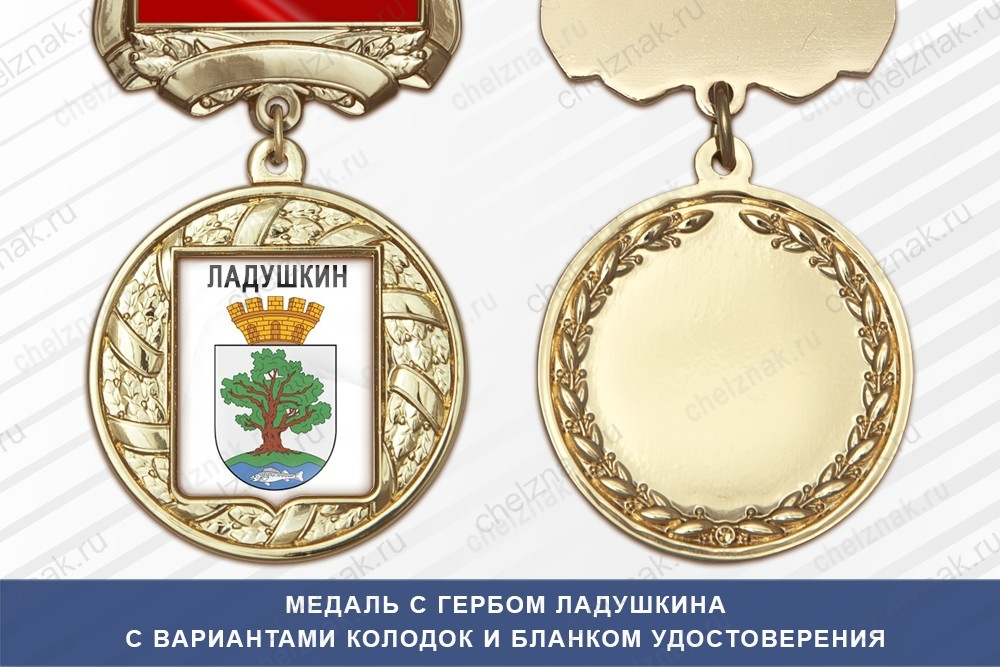 Медаль с гербом города Ладушкина Калининградской области с бланком удостоверения