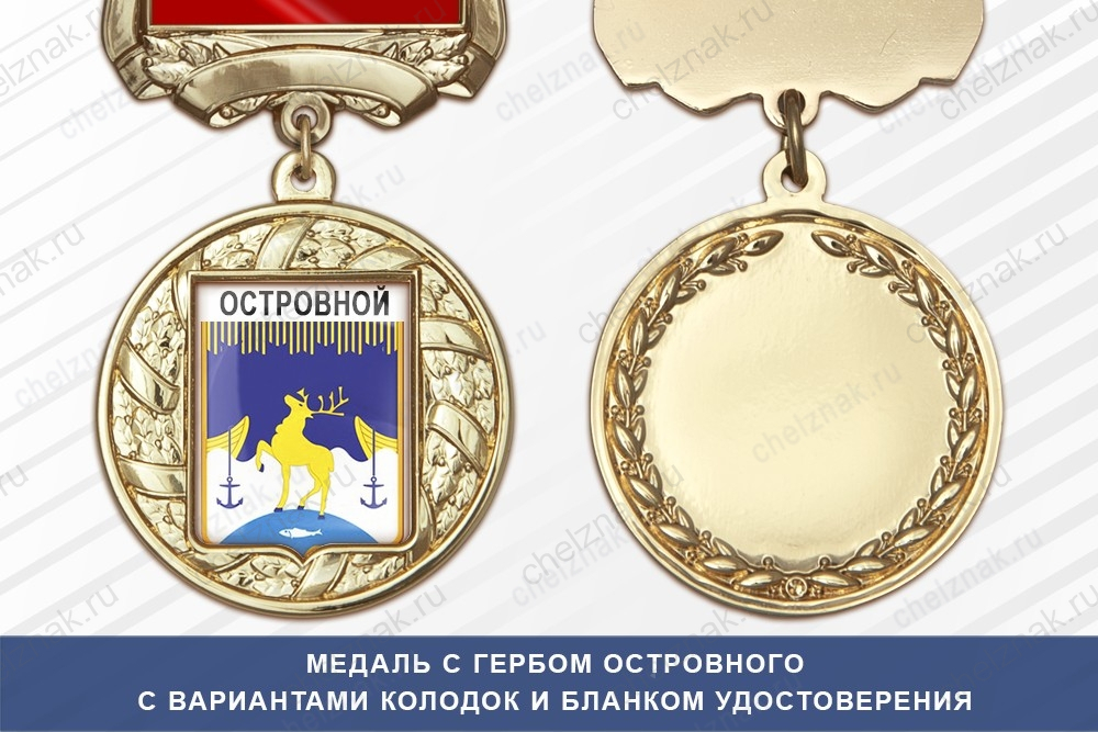 Медаль с гербом города Островного Мурманской области с бланком удостоверения