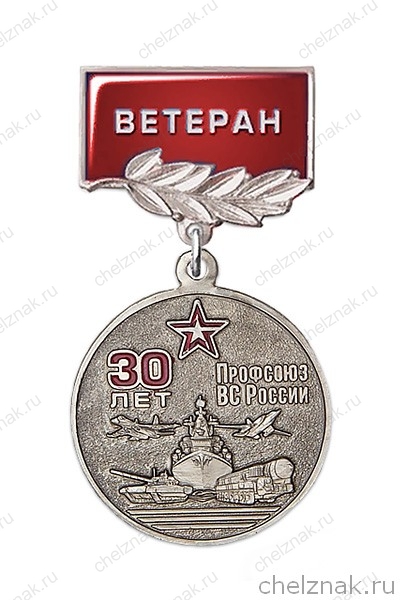 Медаль «30 лет профсоюзу ВС России. Ветеран» с бланком удостоверения