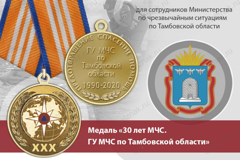 Медаль «30 лет ГУ МЧС России по Тамбовской области» с бланком удостоверения