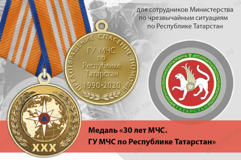 Медаль «30 лет ГУ МЧС России по Республике Татарстан» с бланком удостоверения