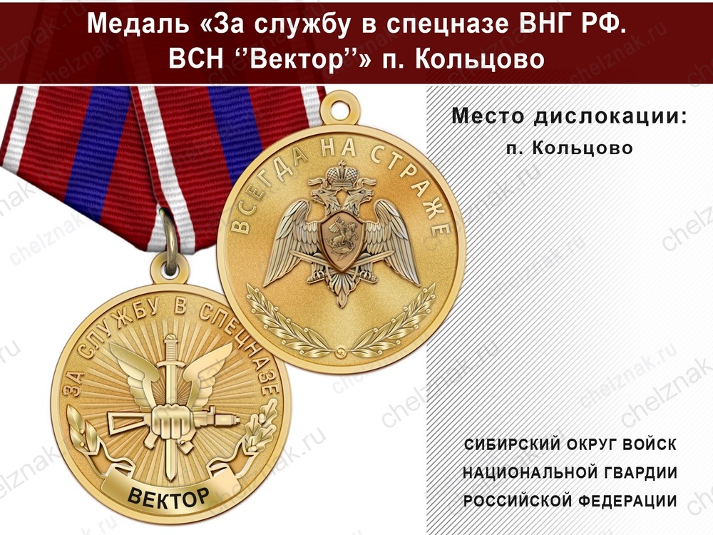 Медаль «За службу в Спецназе. ВСН "Вектор"» с бланком удостоверения