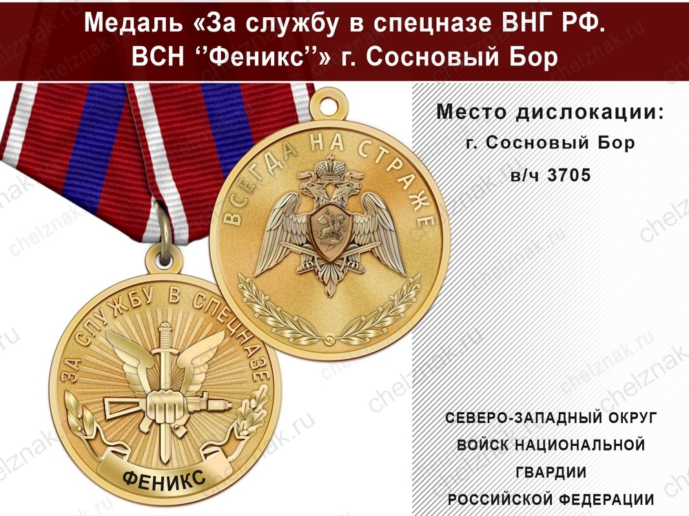 Медаль «За службу в Спецназе. ВСН "Феникс"» с бланком удостоверения