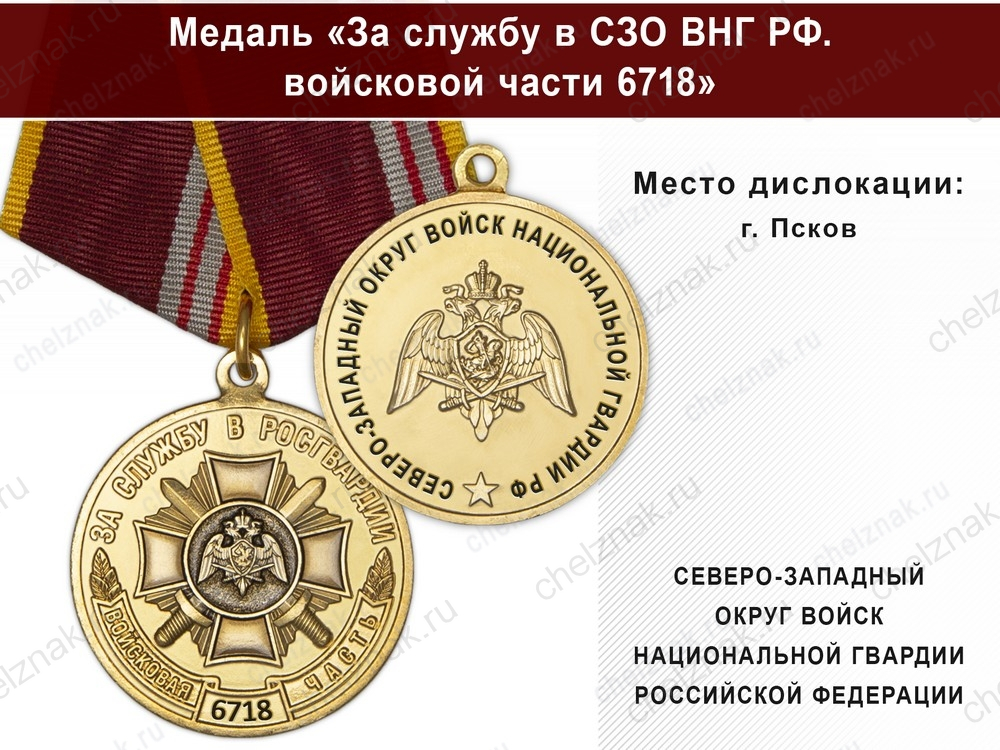 Медаль «За службу в в/ч 6718 Северо-Западного ВНГ РФ» с бланком удостоверения