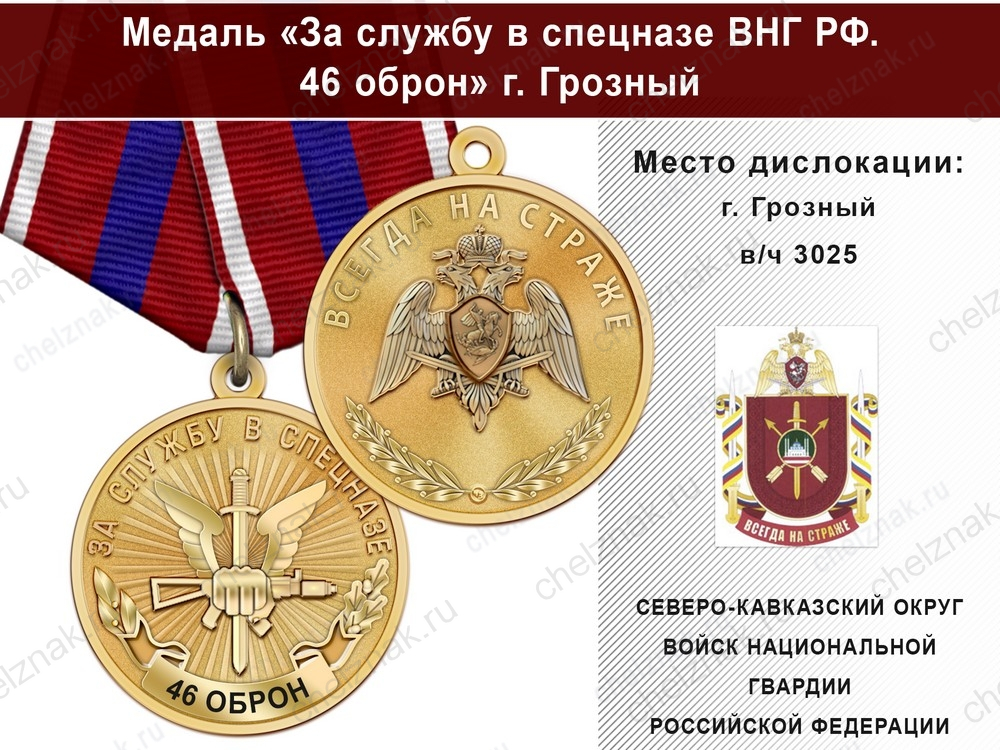 Медаль «За службу в 46 ОБрОН» с бланком удостоверения